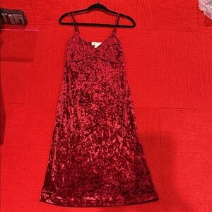 Michael Kors Deep Red Crushed Velvet Midi Slip Dress